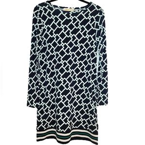 Michael Kors Navy Shift Dress Geometric Pattern Small Round Neck Long Sleeve